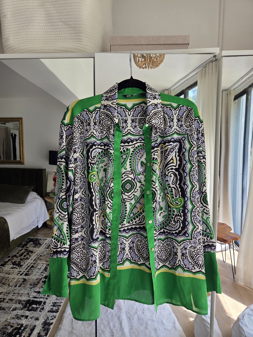 Zara Green Paisley-Print Button-Down Shirt
